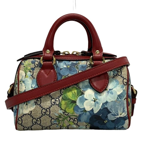 Auth GUCCI GG Blooms 432123 Navy Red Multi PVC Leather Handbag - Picture 1 of 15
